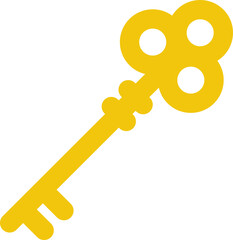 Ancient golden little key icon illustration in flat style isolated