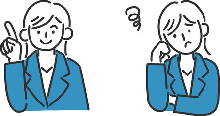 困った顔とわかった顔の女性のイラスト