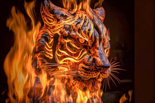 Premium Photo  A tiger with fire on it