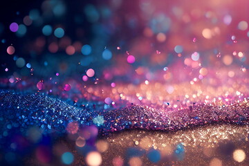 background of abstract glitter lights, gold, blue, pink and silver