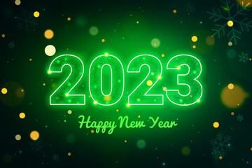 Happy New year green background with snowflakes and beautiful typography. Modern new year wallpaper design