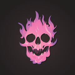 Purple Skull  With Flames on a Dark Background - Elegant Illustration - Vector Design - Vector File
