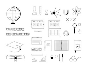 Set tools and stationery for quality education, line art cut out