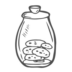 Hand drawn illustration glass jar and cookies. Creative ink art work. Actual vector drawing bake