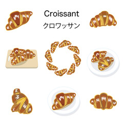 A set of croissant with a white background