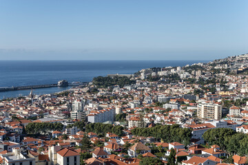 Fototapeta na wymiar aerial cityscape of historical town on Atlantic ocean, Funchal, Madeira
