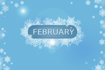 Winter blue background with snowflakes Ice Sign February