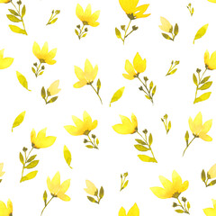 seamless background with yellow flowers leaves