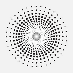 Dotted circular logo. circular concentric dots isolated on the white background. Halftone fabric design. Halftone circle dots texture. Vector design element for various purposes.
