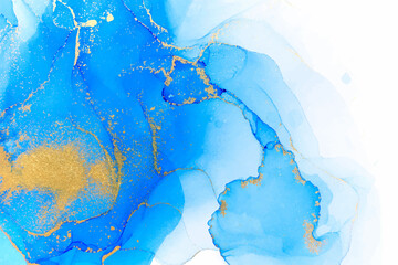 Obraz premium Marble Gradient Light Blue and Gold Abstract Artwork Vector Pattern