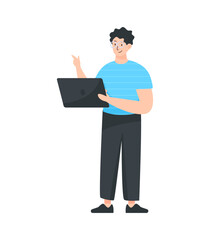 An editable flat illustration of online working 