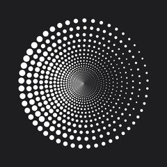 Dotted circular logo. circular concentric dots isolated on the white background. Halftone fabric design. Halftone circle dots texture. Vector design element for various purposes.