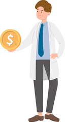 Paramedic or doctor or nurse man in physician gown with coins