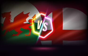 Wales versus England game template. 3d vector illustration with neon effect