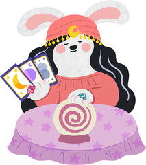 Rabbit, tarot card, tarot reader wizard illustration