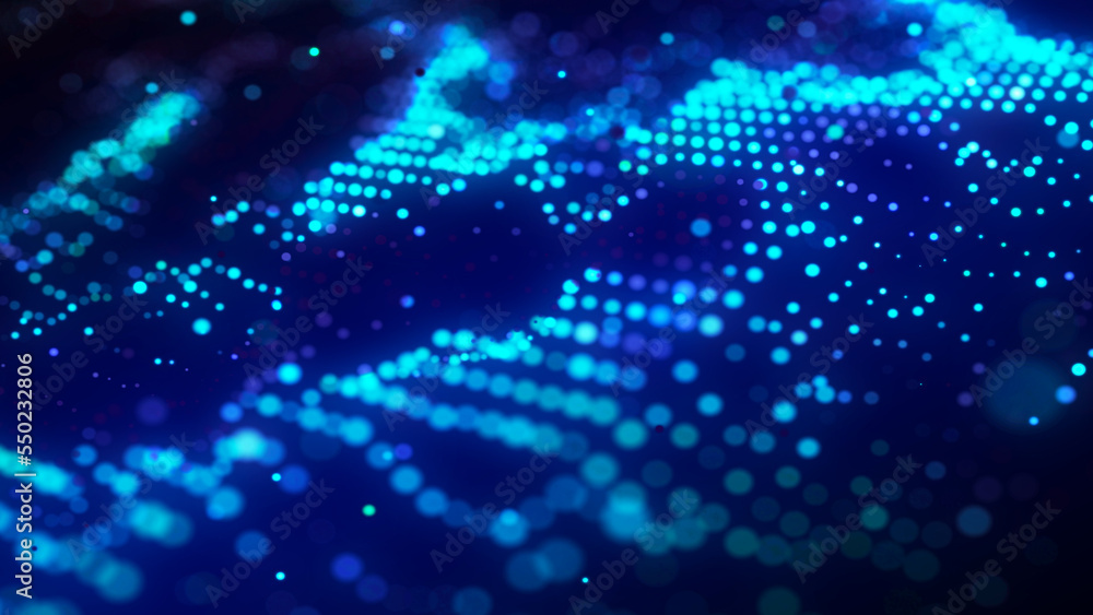Poster dynamic particle wave. futuristic point wave. flow digital structure. data technology background. 3d