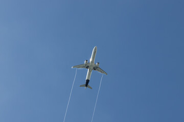 Flying airplanes in the blue sky