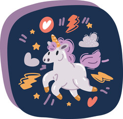 Cartoon vector illustration of Cute little unicorn fly