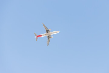 Flying airplanes in the blue sky