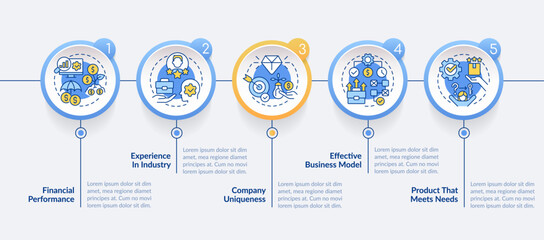 Attracting investors to startup circle infographic template. Data visualization with 5 steps. Editable timeline info chart. Workflow layout with line icons. Lato Bold, Regular fonts used © bsd studio