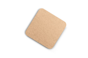 Kraft cork board square Coaster for beer mockup.Monochrome vintage for bar, pub and beer themes. Kraft square for placing beer mug and bottle over it. 3d rendering.