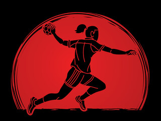 Fototapeta na wymiar Handball Sport Woman Player Action Cartoon Graphic Vector