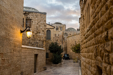 Pedestrian street to King David toumb . Mount Zion, Jerusalem. Israel