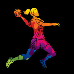Fototapeta na wymiar Handball Sport Woman Player Action Cartoon Graphic Vector