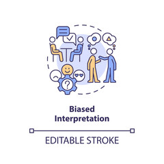 Biased interpretation concept icon. Personal beliefs. Type of confirmatory prejudice abstract idea thin line illustration. Isolated outline drawing. Editable stroke. Arial, Myriad Pro-Bold fonts used