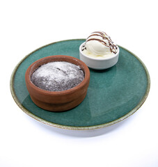 Chocolate Souffle with ice cream isolated on white