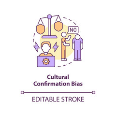 Cultural confirmation bias concept icon. Cognitive prejudice example in recruitment abstract idea thin line illustration. Isolated outline drawing. Editable stroke. Arial, Myriad Pro-Bold fonts used