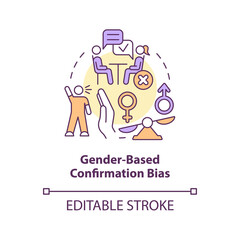 Gender-based confirmation bias concept icon. Cognitive prejudice example in hiring abstract idea thin line illustration. Isolated outline drawing. Editable stroke. Arial, Myriad Pro-Bold fonts used