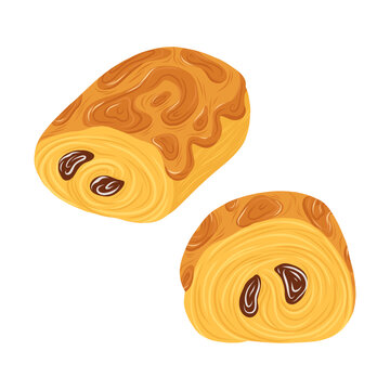 Illustration of ruddy chocolatin, front and side view from different angles, french pastries