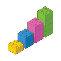 The diagram toy building block, bricks for children. Vector isometric illustration. Colored bricks are isolated on white background.