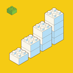 The diagram toy building block, bricks for children. Vector isometric illustration. Colored bricks are isolated on white background.