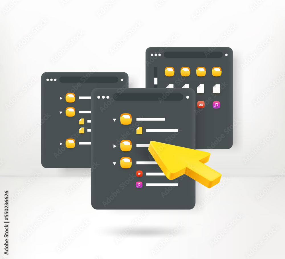 Poster Searching a file in a folder. 3d vector concept