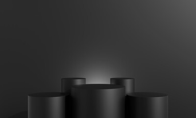 Black stone podium stand on minimal pedestal stage. empty product display mockup platform or cosmetic presentation showcase. 3d rendering.