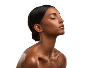 Side shot of a beautiful young woman posing against an isolated transparent png background.