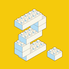 Number 2 from Plastic building blocks. Colored bricks are isolated on white background. Vector 3d illustration.