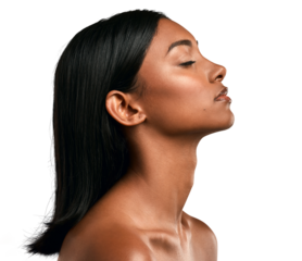 Side shot of a beautiful young woman posing isolated transparent png background.