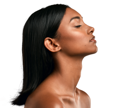 Side shot of a beautiful young woman posing isolated transparent png background.