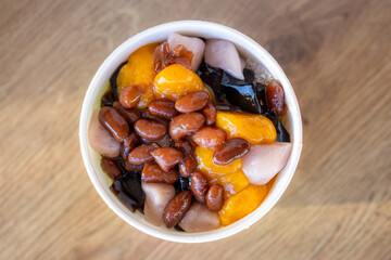 Sweet Taiwanese dessert mixed topping in bowl