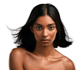 Portrait of a beautiful young woman posing isolated on a transparent png background