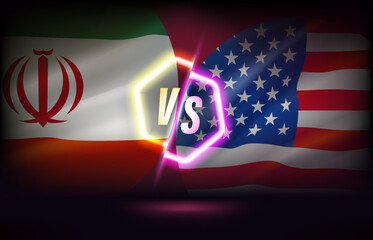 Iran versus Usa game template. 3d vector illustration with neon effect