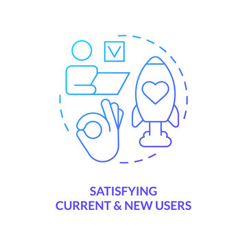Satisfying current and new users blue gradient concept icon. Key performance indicator for release management abstract idea thin line illustration. Isolated outline drawing. Myriad Pro-Bold font used