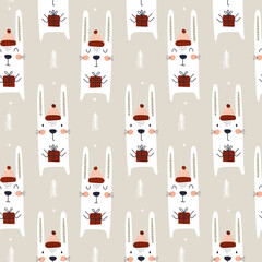 Seamless pattern with cute rabbits. Vector