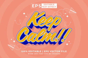 Editable text effect keep calm 3d Cartoon cute style premium vector