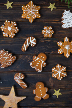 Christmas cookies of various shapes with sugar decor glaze