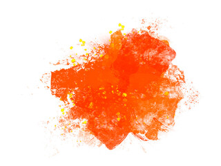 Orange abstract paint brush smudge with transparent background, isolated graphic design element made with brushstroke, hand drawn art for backgrounds, textures and frames, watercolor paint stain