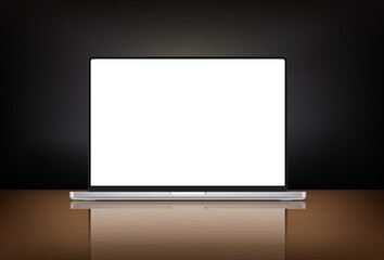 Modern laptop with black screen and reflection. 3d vector mockup